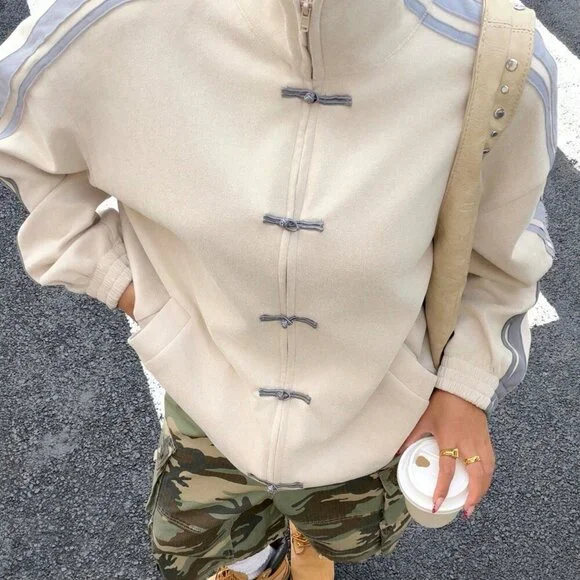 Apricot Casual Women's Faux Suede Jacket with Ribbon Sleeves
